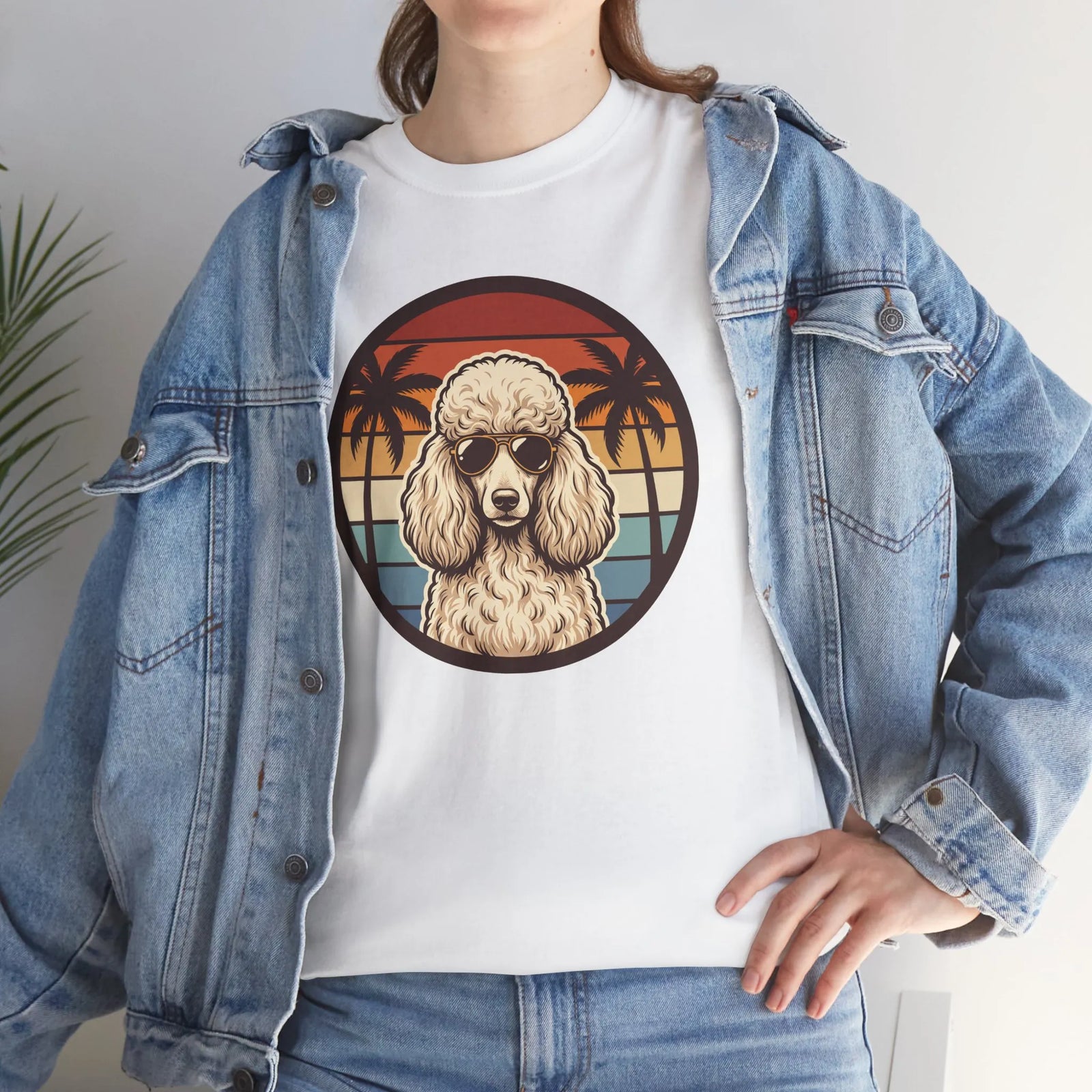 Poodle Cool Dogs 70s Sunset Aviators T-Shirt - Heavy Cotton Classic Fit - Unisex White