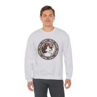 Norse Woodcut Cat & Raven Sweatshirt - Classic Fit Heavy Blend Crewneck - Unisex White