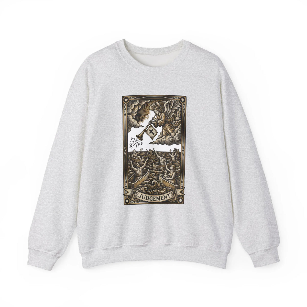 Judgement Tarot Card Graphic Sweatshirt - Heavy Blend Classic Fit Crewneck - Unisex White