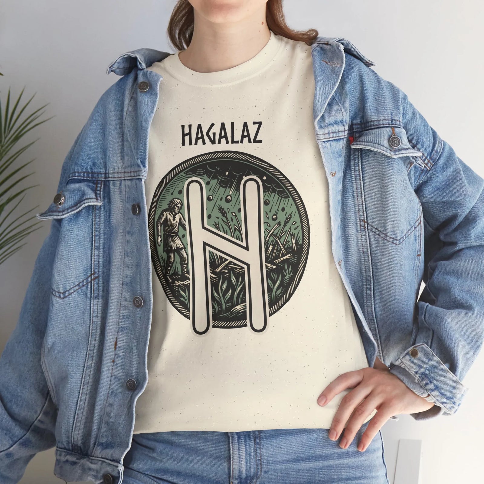 Hagalaz Rune Nordic Graphic T-Shirt - Heavy Cotton Classic Fit Tee - Unisex White