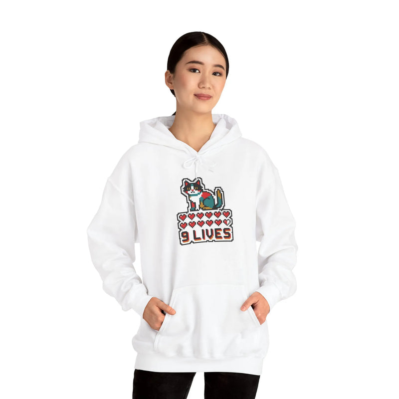 8-Bit Pixel Gaming Cats Hoodie - Heavy Blend Cotton Blend Fleece Pullover - Unisex White
