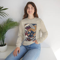 Ronin Wave Ukiyo-e Samurai Dog Sweatshirt - Heavyweight Cotton Blend Crewneck - Unisex White