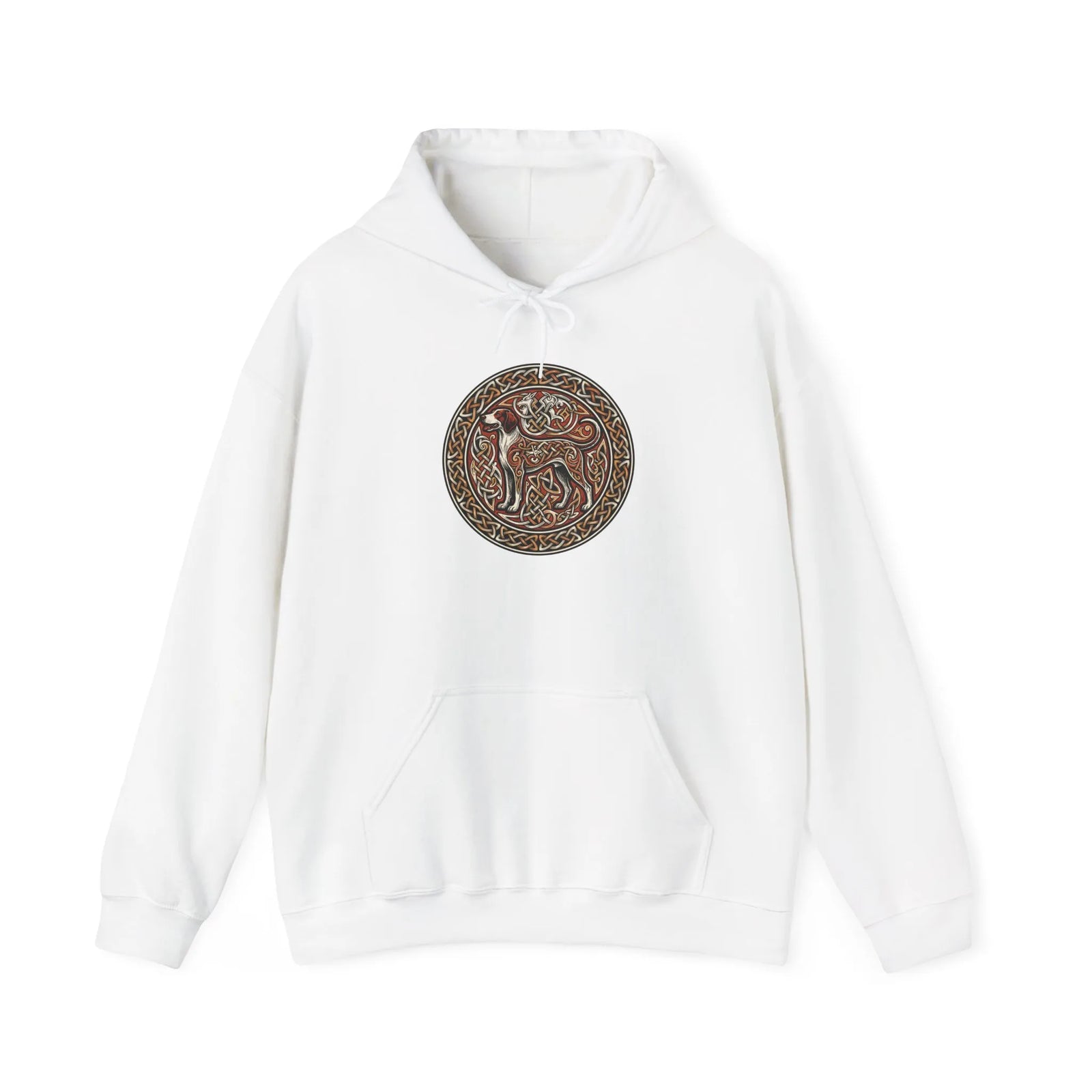Norse Knotwork Hound Hoodie - Heavyweight Cotton Blend Pullover - Unisex White