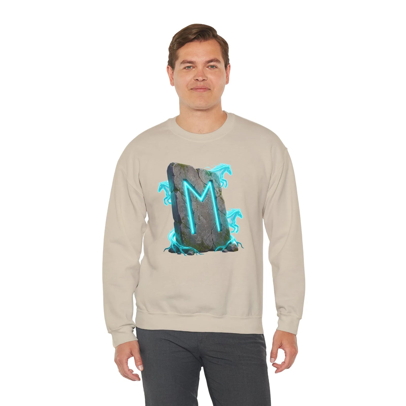 Ehwaz Rune Spirit Horse Sweatshirt - Heavy Blend Classic Fit Crewneck - Unisex White