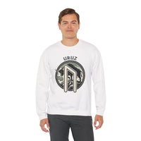 Uruz Rune Bull Norse Mythology Sweatshirt - Heavy Blend Cotton Poly Crewneck - Unisex White
