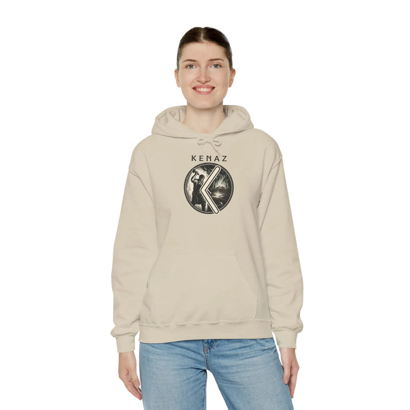 Kenaz Rune Forge Blacksmith Hoodie - Heavy Blend Fleece Pullover - Unisex Off White