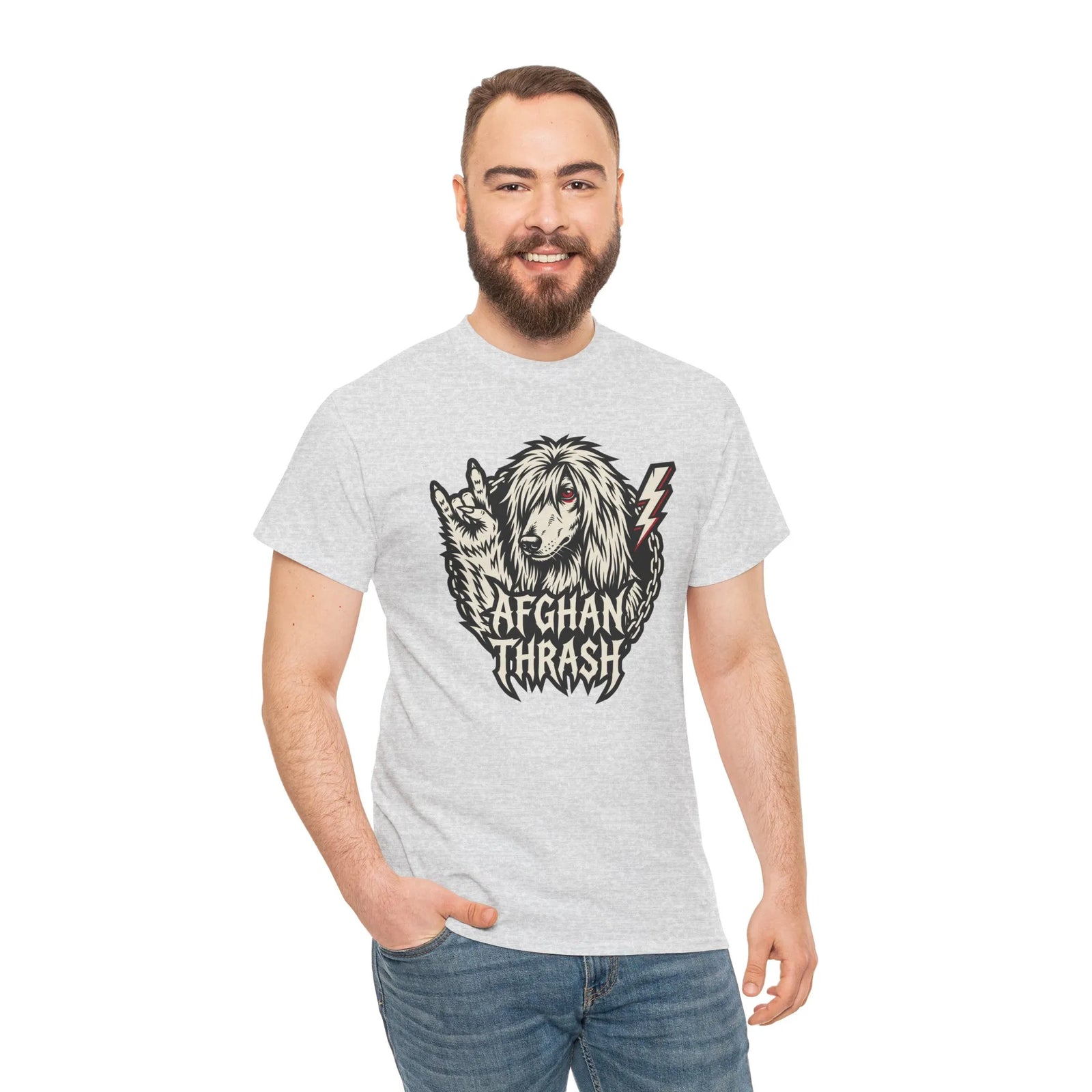 Headbanger Rocker Dogs Graphic T-Shirt - Heavy Cotton Classic Fit Tee - Unisex White