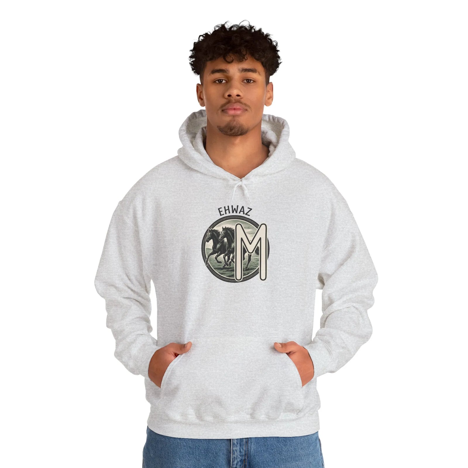 Ehwaz Divine Twins Horse Rider Hoodie - Medium-Heavy Cotton Blend Hoodie - Unisex White