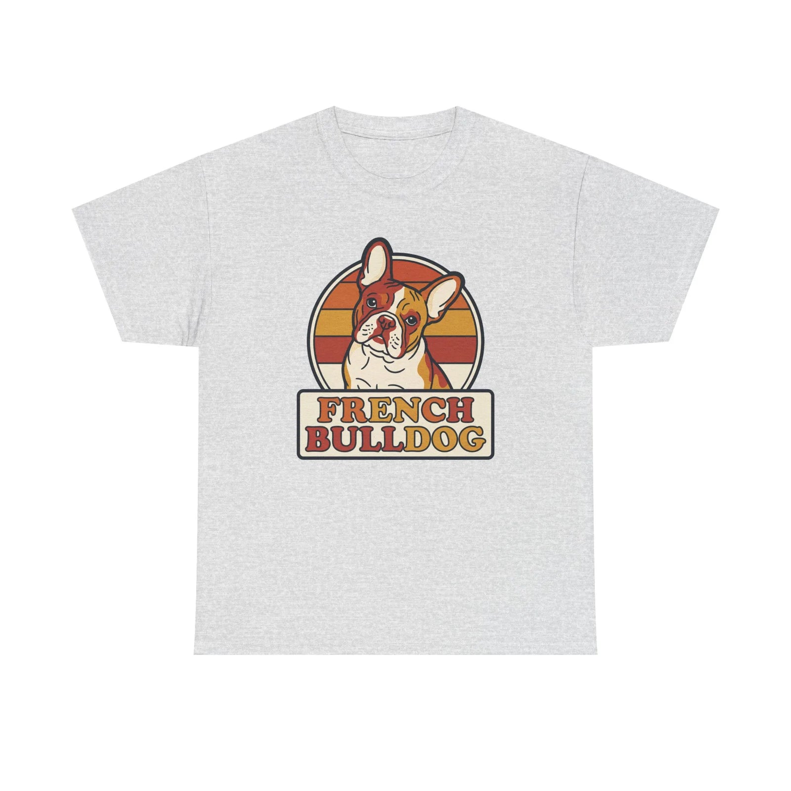French Bulldog Retro 70s Sunset T-Shirt - Heavy Cotton Classic Fit Tee - Unisex White