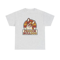 French Bulldog Retro 70s Sunset T-Shirt - Heavy Cotton Classic Fit Tee - Unisex White