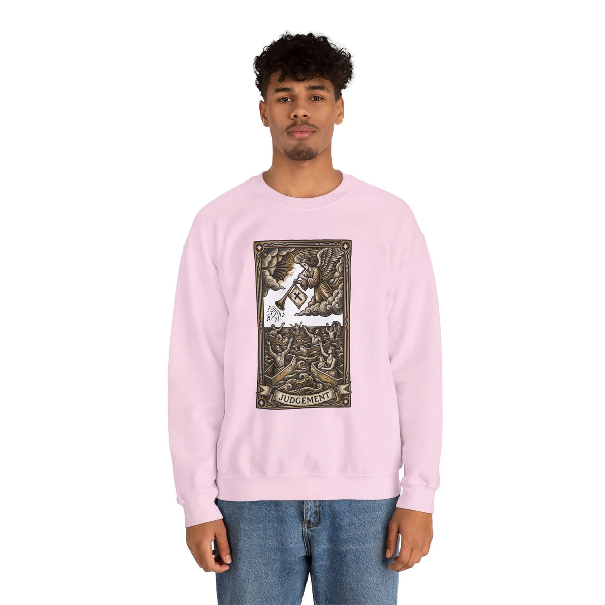 Judgement Tarot Card Graphic Sweatshirt - Heavy Blend Classic Fit Crewneck - Unisex White