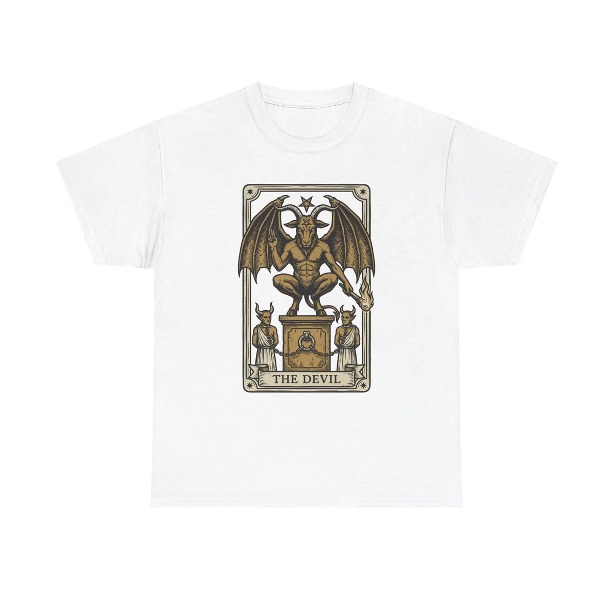 The Devil Tarot Card Graphic T-Shirt - Heavy Cotton Classic Fit Tee - Unisex White