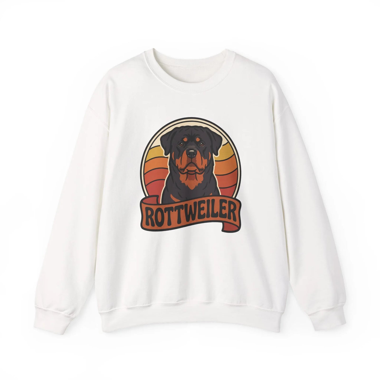 Rottweiler Retro Sunset Sweatshirt - Heavy Blend Fleece Crewneck - Unisex White