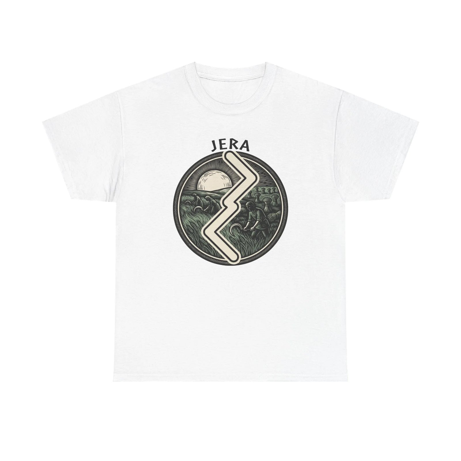 Jera Rune Harvest Reaping T-Shirt - Medium Weight Cotton Classic Fit Tee - Unisex White