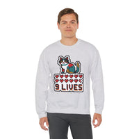 Nine Lives 8-Bit Pixel Gaming Cat Sweatshirt - Heavy Blend Fleece Crewneck - Unisex White