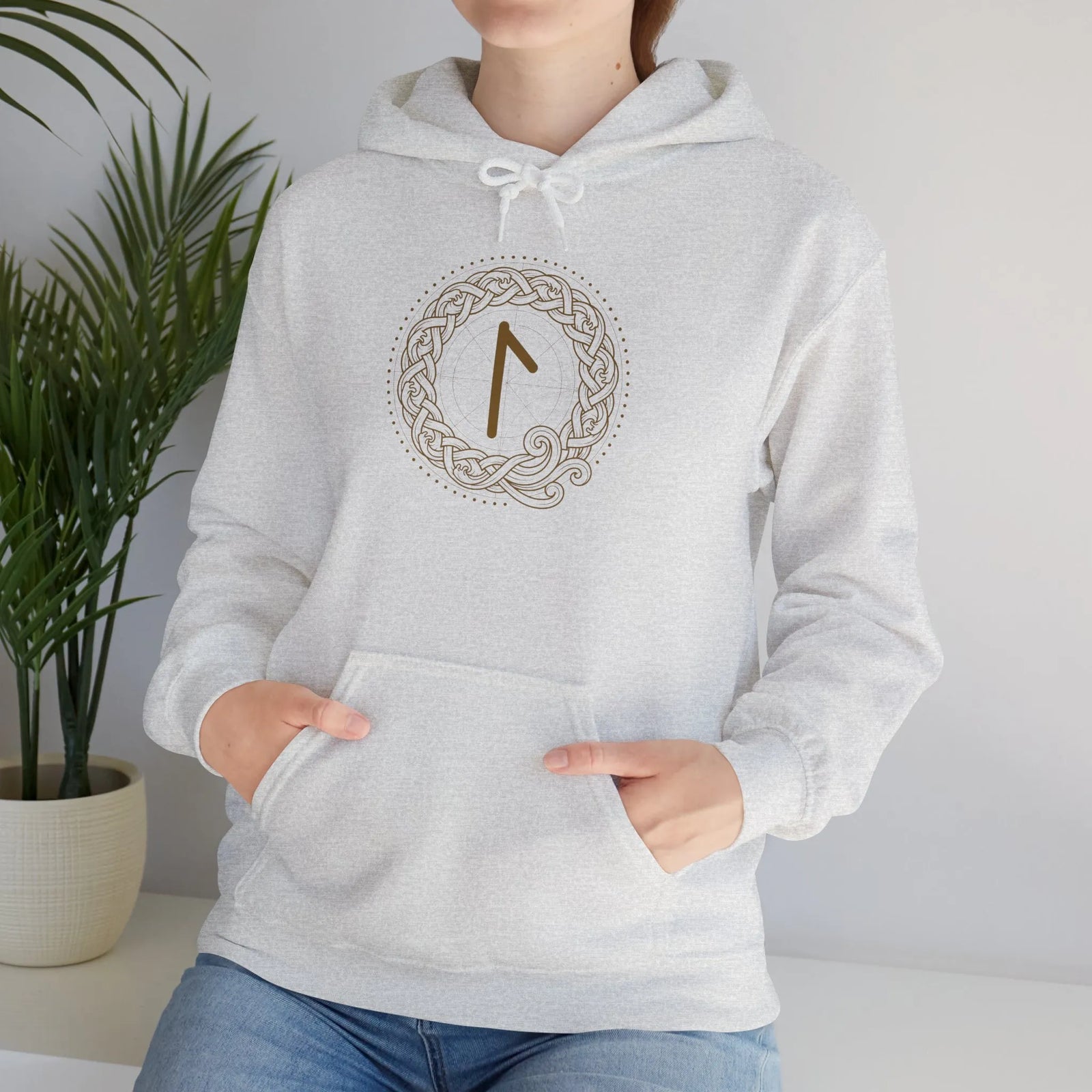 Laguz Rune Norse Knotwork Hoodie - Soft Cotton Poly Blend Pullover - Unisex White