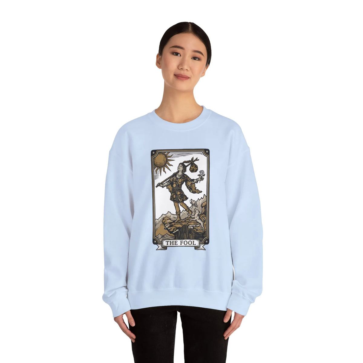 The Fool Tarot Card Graphic Sweatshirt - Heavy Blend Crewneck Fleece - Unisex White