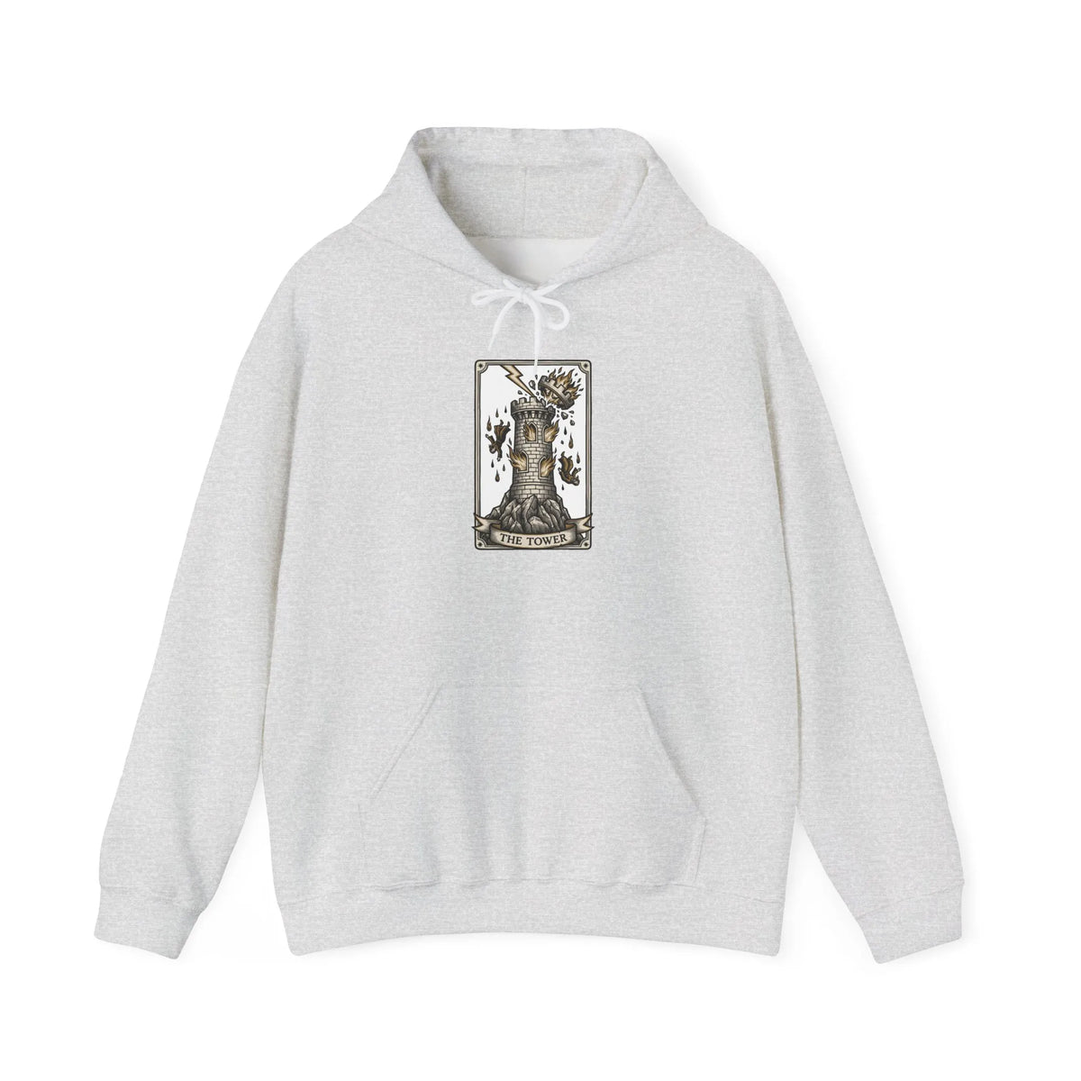 The Tower Tarot Card Hoodie - Heavy Blend Fleece Pullover - Unisex White