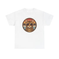 Bengal Cat Aviator Sunset T-Shirt - Heavy Cotton Classic Fit Tee - Unisex White