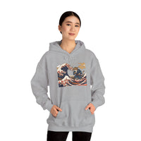 Ronin Wave Samurai Cat Ukiyo-e Hoodie - Heavy Blend Fleece Pullover - Unisex White