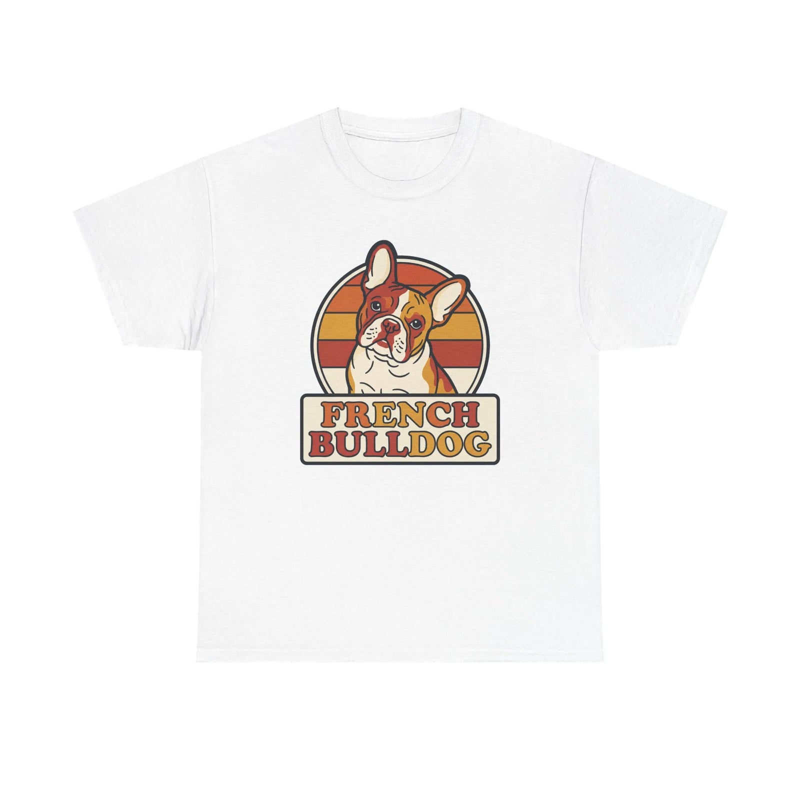 French Bulldog Retro 70s Sunset T-Shirt - Heavy Cotton Classic Fit Tee - Unisex White