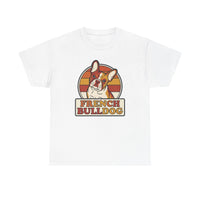 French Bulldog Retro 70s Sunset T-Shirt - Heavy Cotton Classic Fit Tee - Unisex White