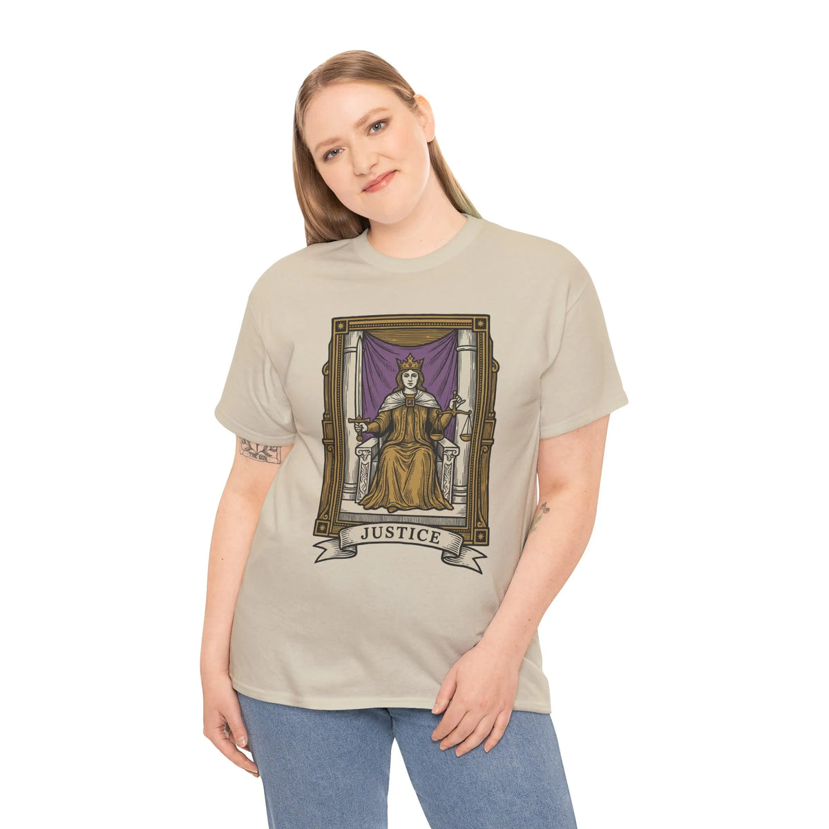 Justice Tarot Card Graphic T-Shirt - Heavy Cotton Classic Fit Tee - Unisex White