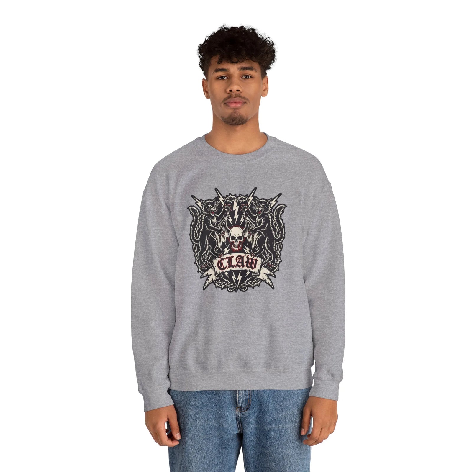 Rocker Cats Band Crest Sweatshirt - Heavy Blend Cotton-Poly Crewneck - Unisex White