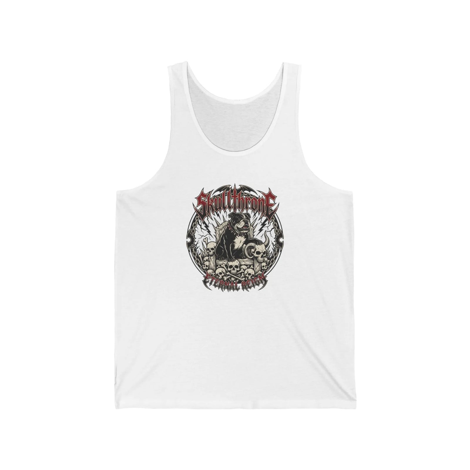 Skull Throne Rocker Dogs Graphic Tank Top - Soft Ringspun Cotton Jersey - Unisex Athletic Heather