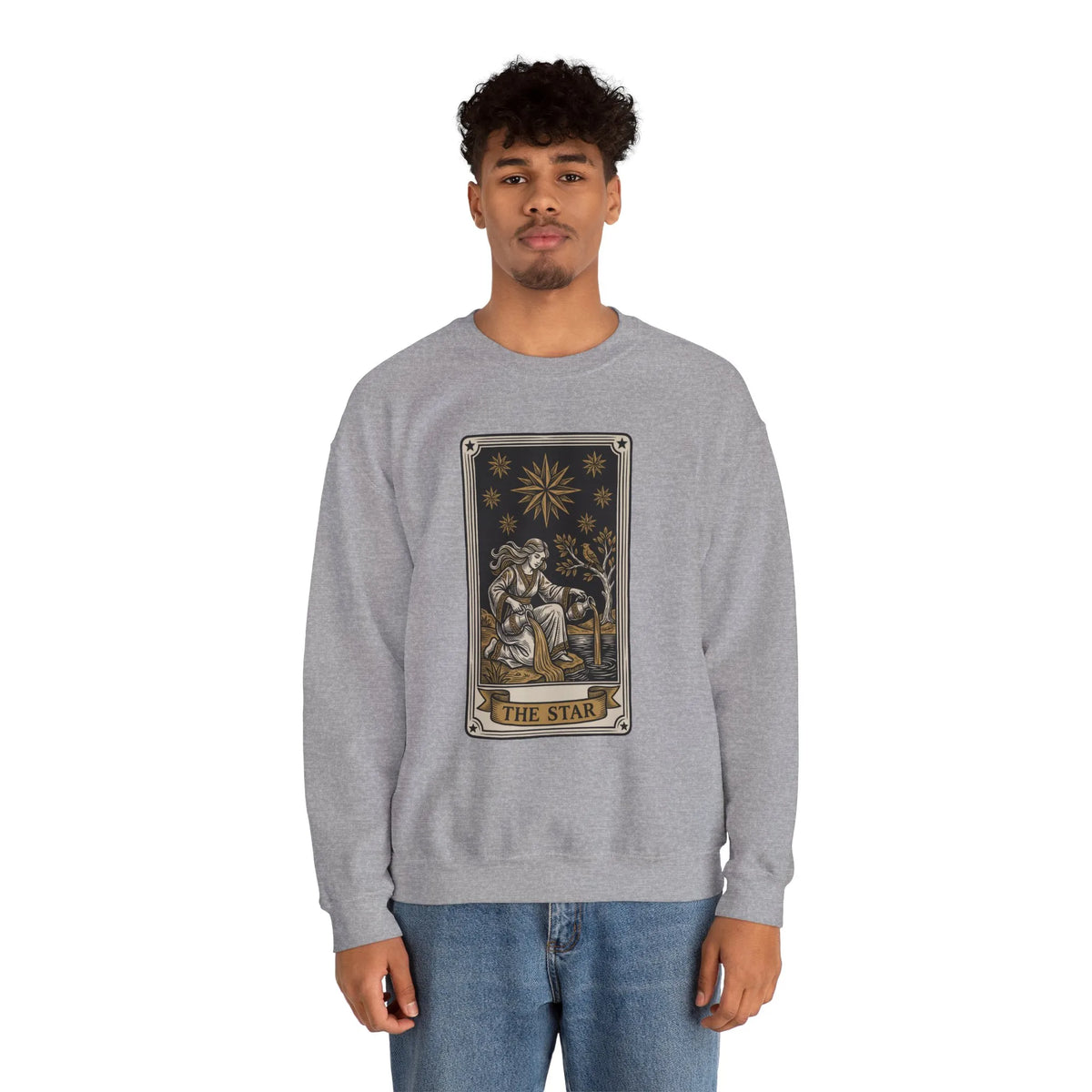 The Star Tarot Card Sweatshirt - 50/50 Cotton Polyester Crewneck - Unisex White