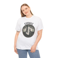 Eihwaz Yew World Tree Rune T-Shirt - Heavyweight 100% Cotton Classic Fit - Unisex White
