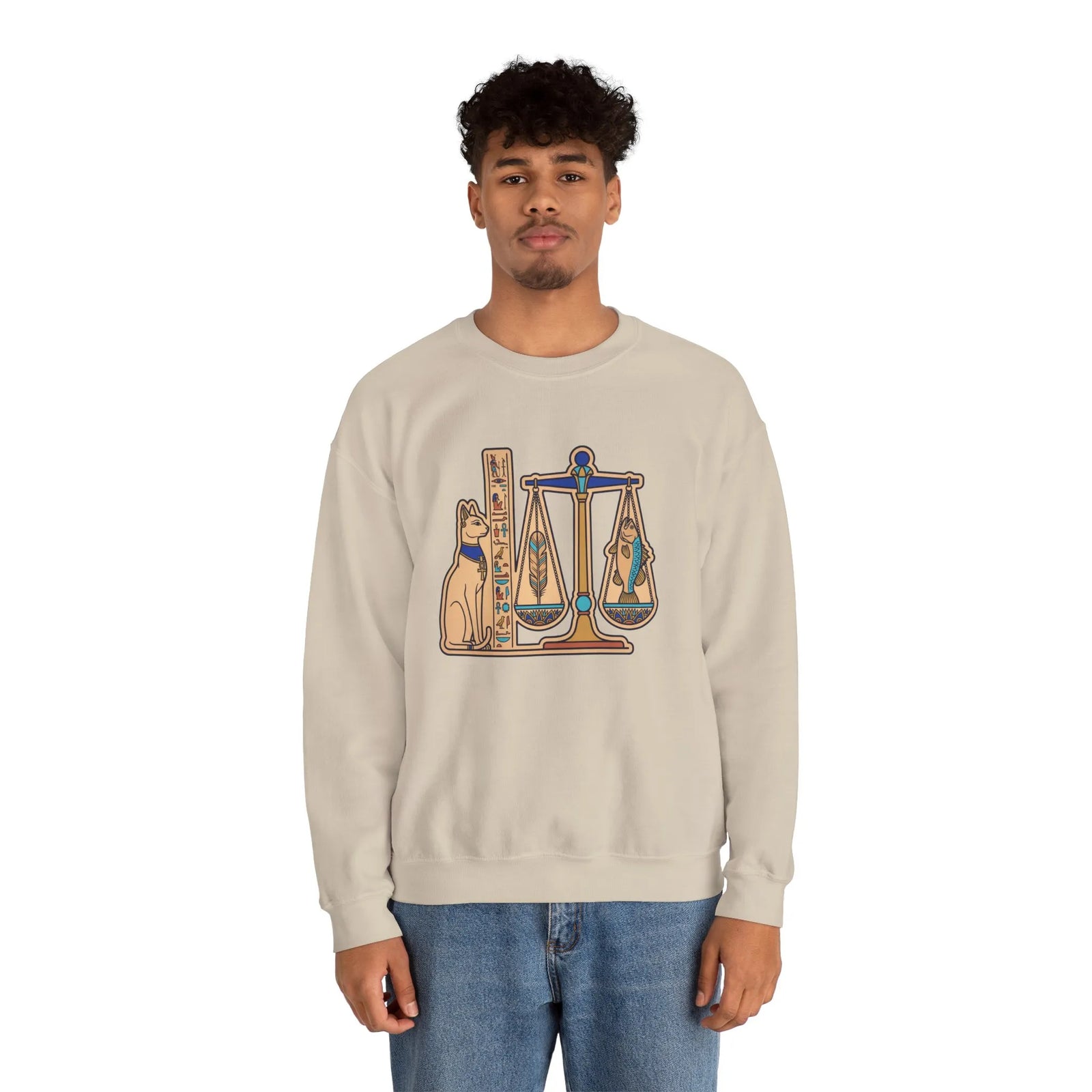 Egyptian Cat Scales Graphic Sweatshirt - Heavy Blend Fleece Crewneck - Unisex White