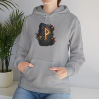 Wunjo Rune Floral Rock Graphic Hoodie - Warm Fleece Pullover Sweatshirt - Unisex White