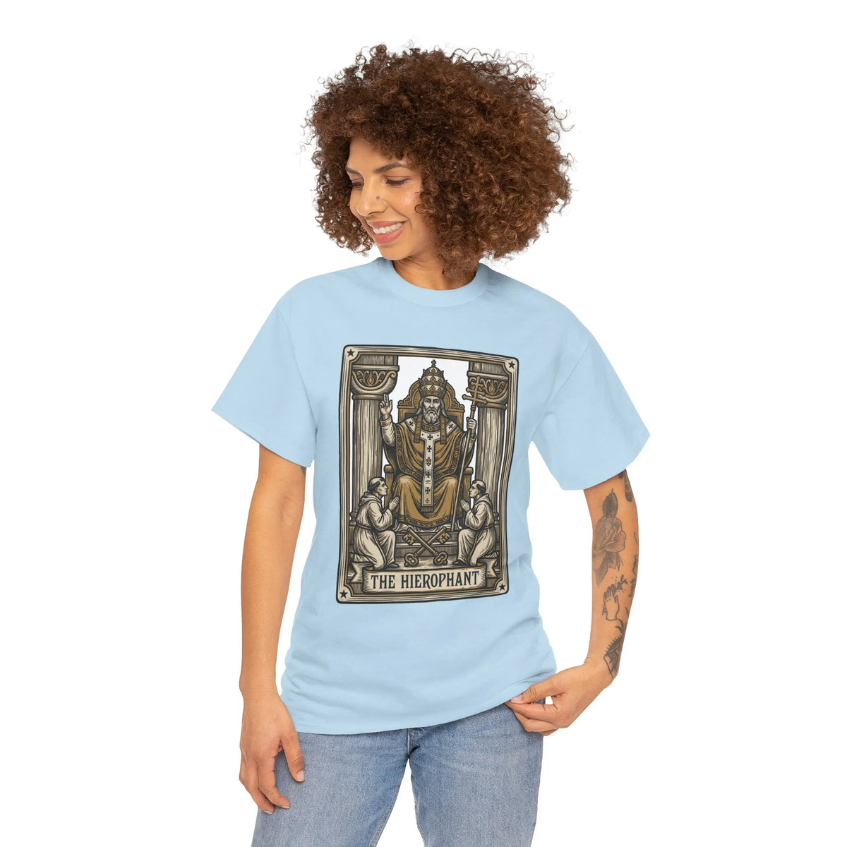 Hierophant Tarot Card Graphic T-Shirt - Heavy Cotton Classic Fit Tee - Unisex White