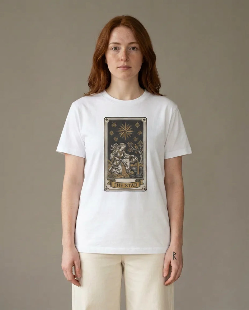 Tarot The Star Card Graphic T-Shirt - Heavy Cotton Classic Fit Tee - Unisex Off White