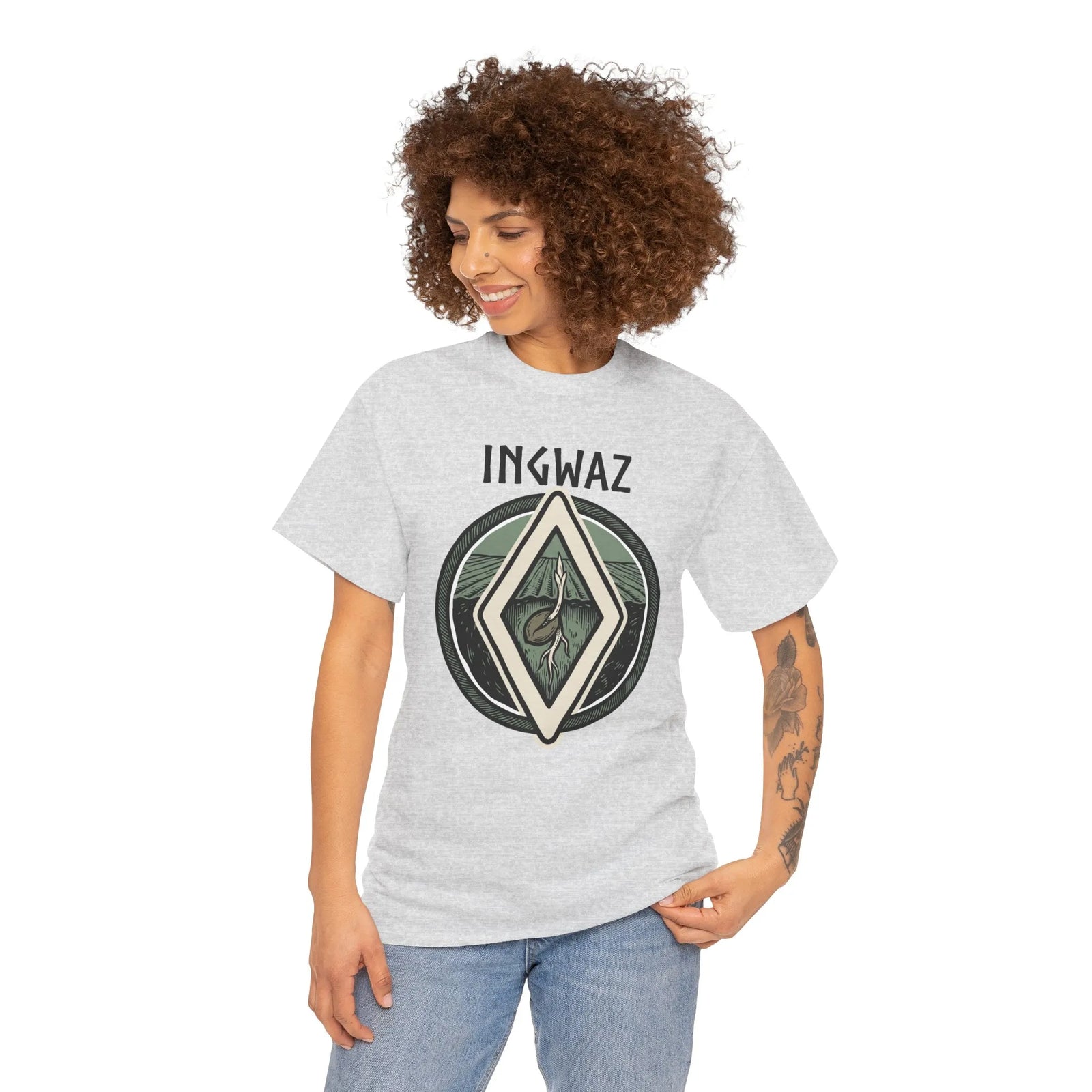 Ingwaz Seed Rune Graphic T-Shirt - Heavy Cotton Classic Fit Tee - Unisex White