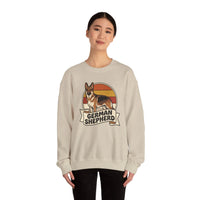 German Shepherd Retro 70s Sunset Sweatshirt - Heavy Blend Cotton Blend Crewneck - Unisex White