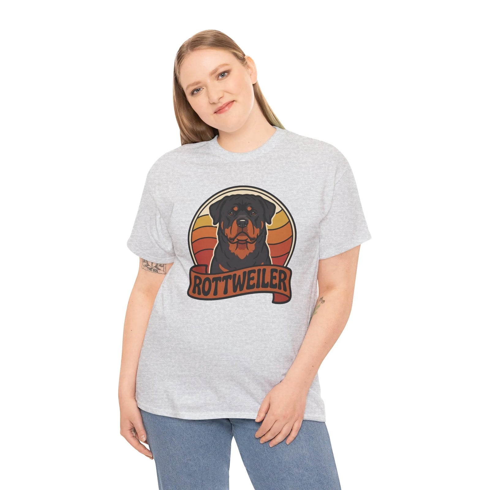 Retro 70s Sunset Rottweiler T-Shirt - Heavy Cotton Classic Fit Tee - Unisex Off White