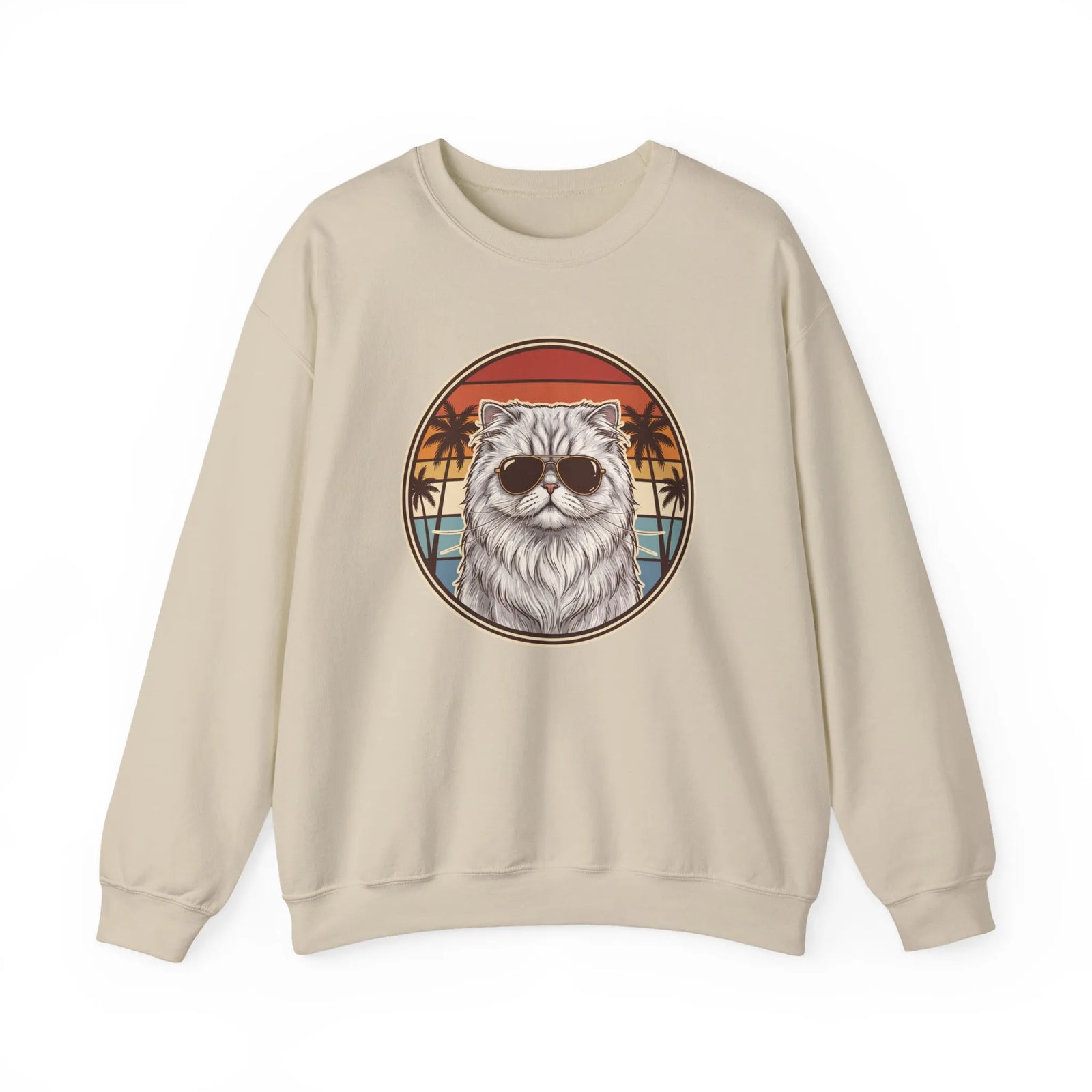 Persian Cool Cat 70s Sunset Aviators Sweatshirt - Heavy Blend Cotton-Poly Crewneck - Unisex White
