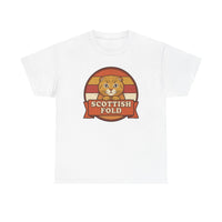 Scottish Fold Retro Sunset T-Shirt - Heavyweight Cotton Classic Fit - Unisex White