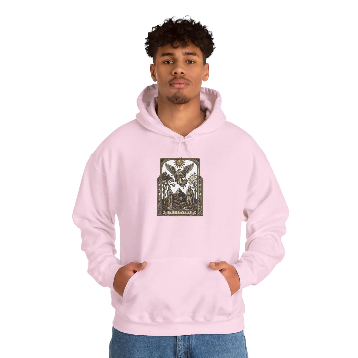 The Lovers Tarot Card Hoodie - Medium-Weight Fleece Pullover - Unisex White