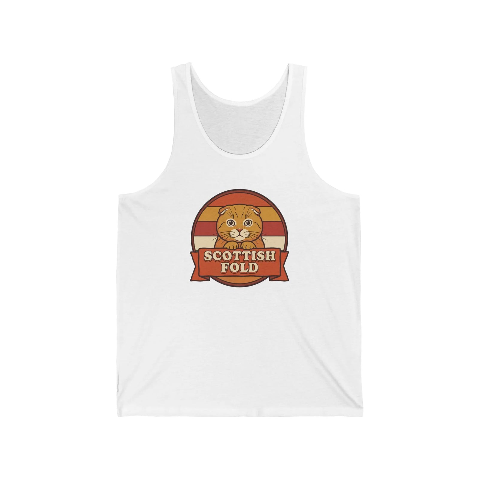 Scottish Fold Retro Sunset Tank Top - Soft Jersey Retail Fit - Unisex White
