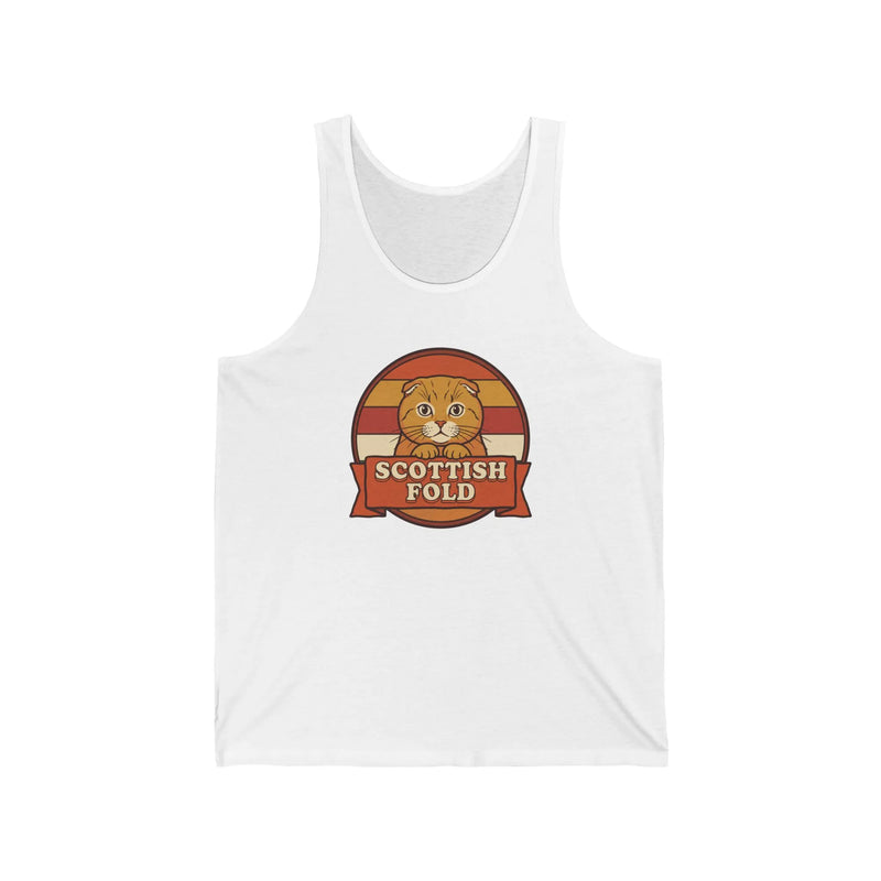 Scottish Fold Retro Sunset Tank Top - Soft Jersey Retail Fit - Unisex White