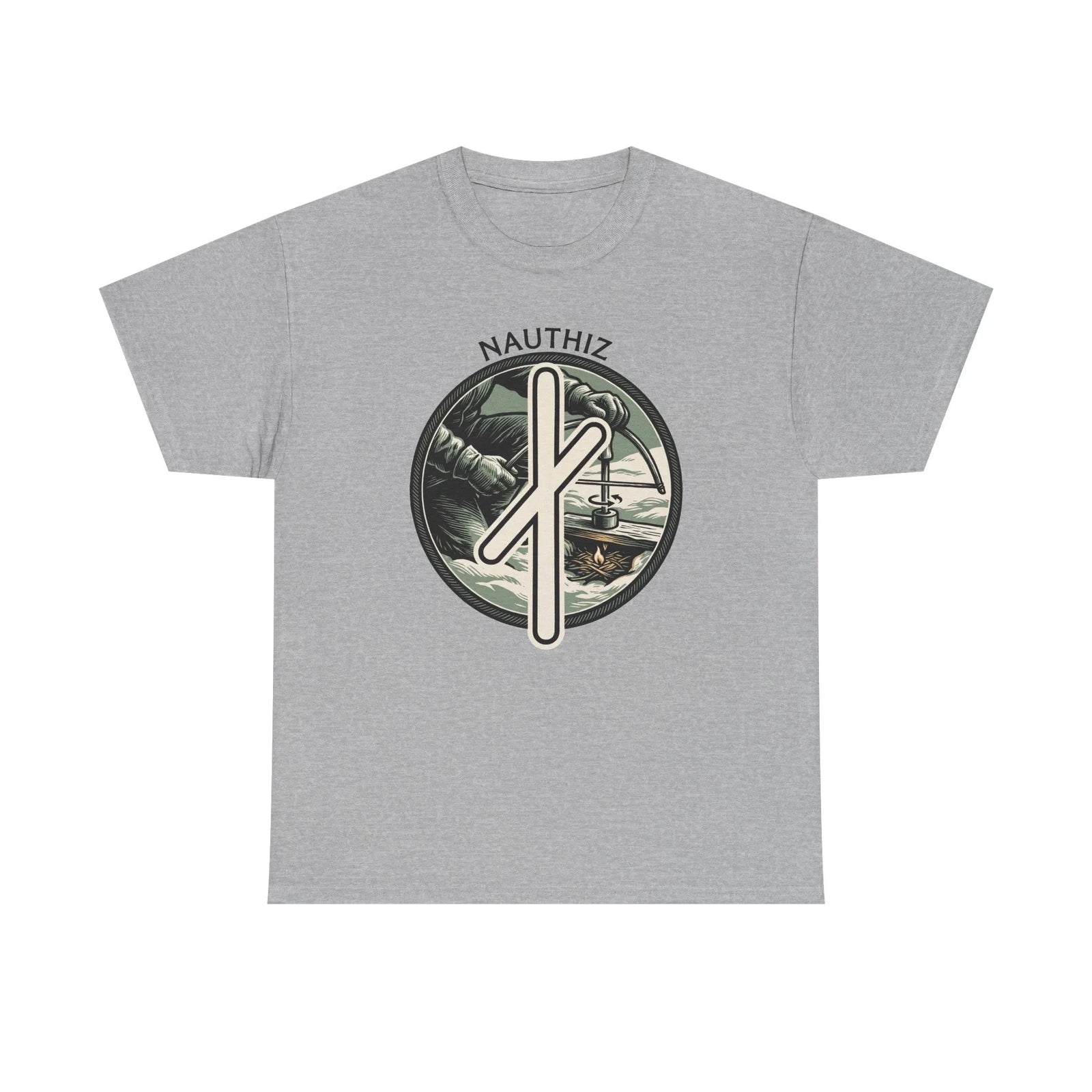 Nauthiz Rune Need Fire T-Shirt - Heavyweight Classic Fit Cotton Tee - Unisex White