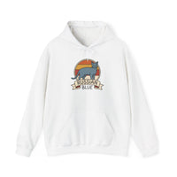 Russian Blue Cat Retro Sunset Hoodie - Heavy Blend Cotton Blend Pullover - Unisex White