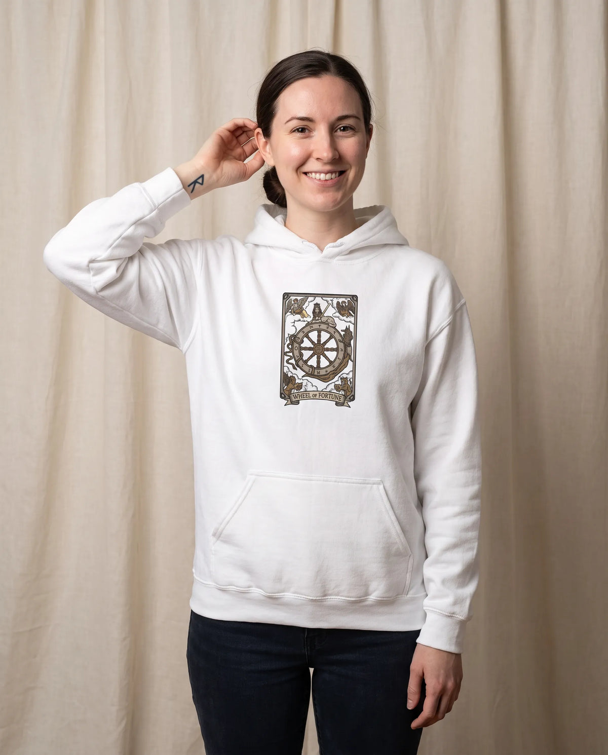 Wheel of Fortune Tarot Card Hoodie - Soft Fleece Blend Pullover - Unisex Off White