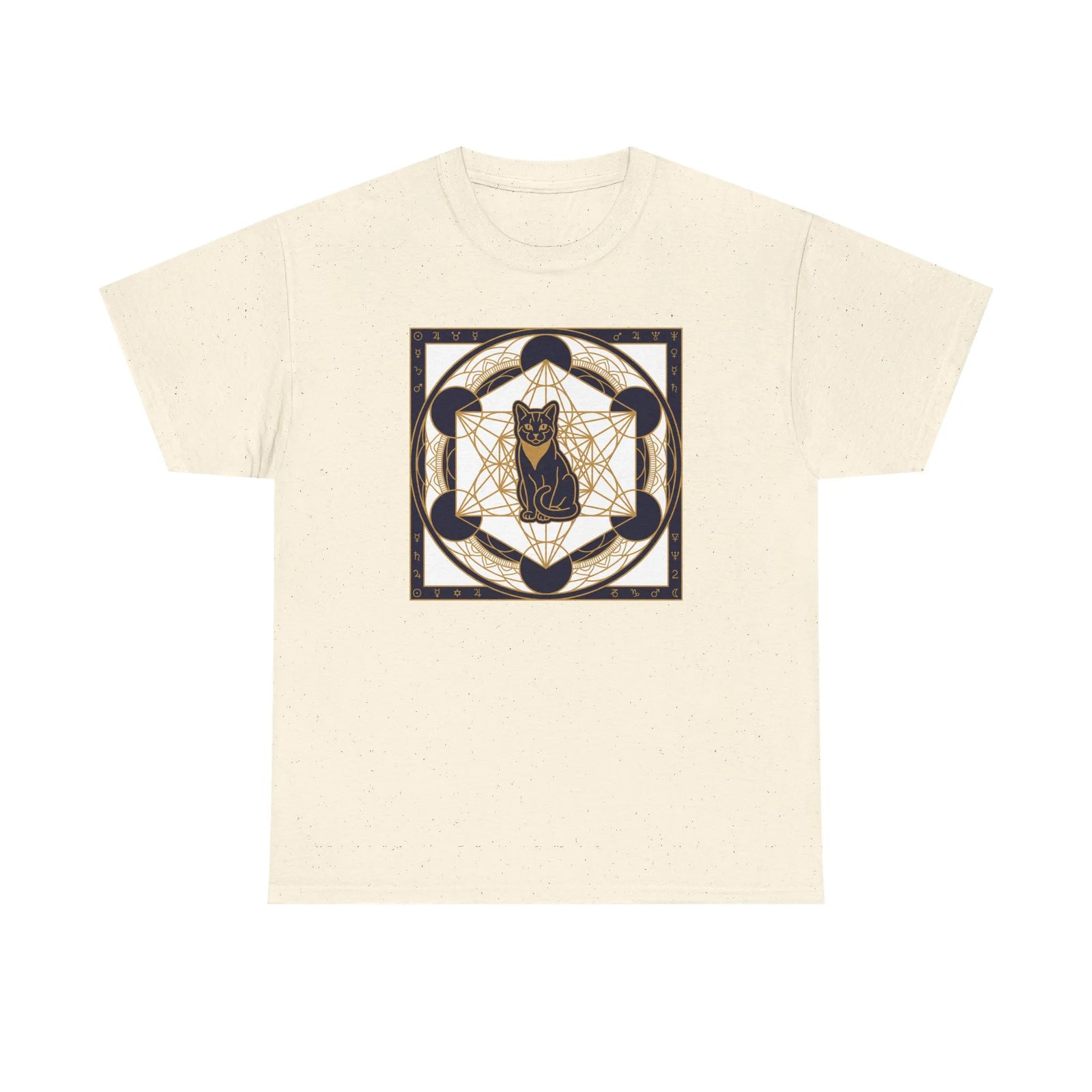 Metatron's Cat Sacred Geometry T-Shirt - Heavyweight Cotton Classic Fit Tee - Unisex White