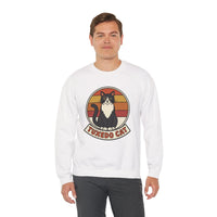 Tuxedo Cat Retro Sunset Sweatshirt - Heavy Blend Fleece Crewneck - Unisex Ash