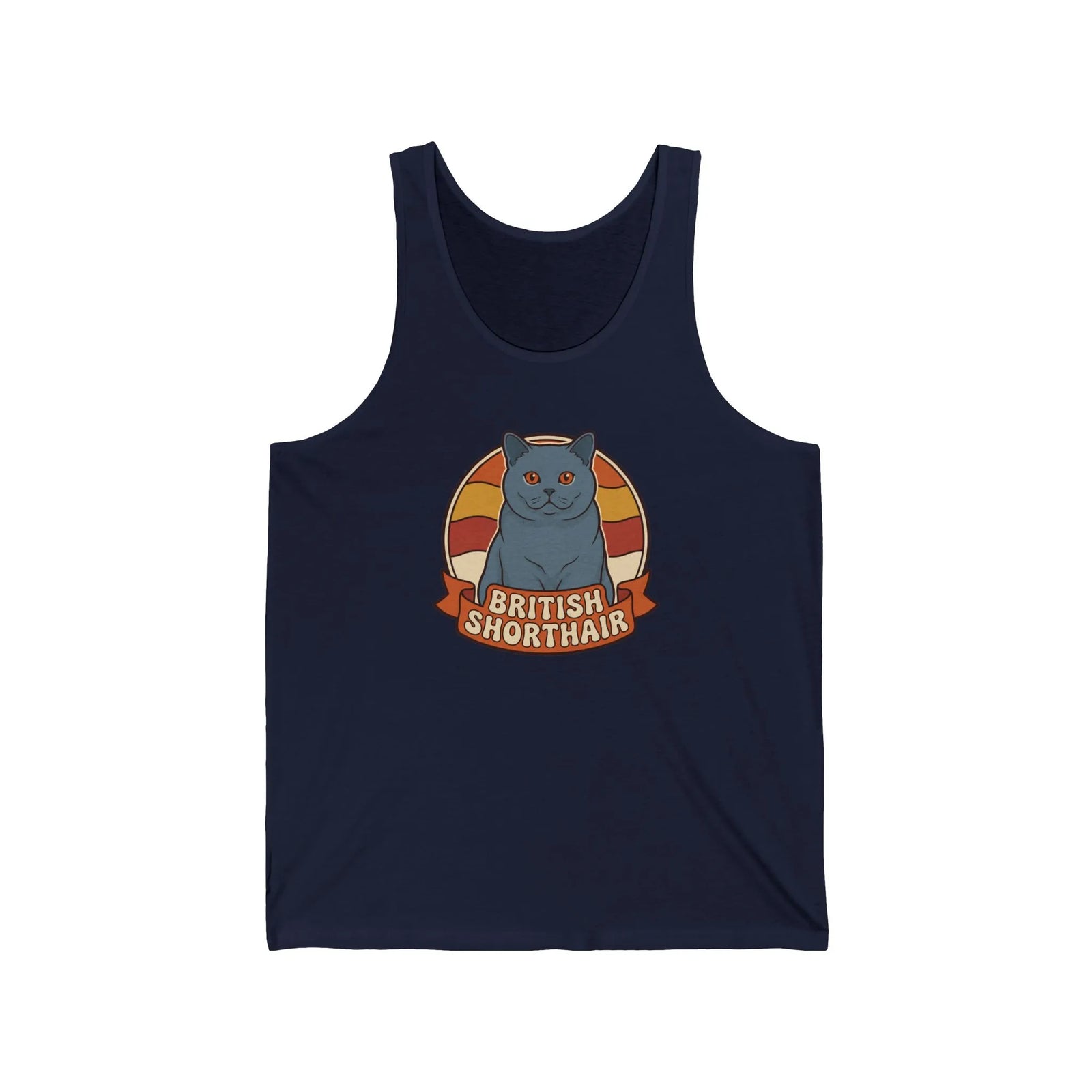 British Shorthair Retro Sunset Tank Top - Soft Lightweight Cotton Jersey - Unisex White