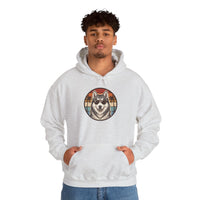 Siberian Husky Aviator 70s Sunset Hoodie - Soft Cotton Blend Pullover - Unisex White